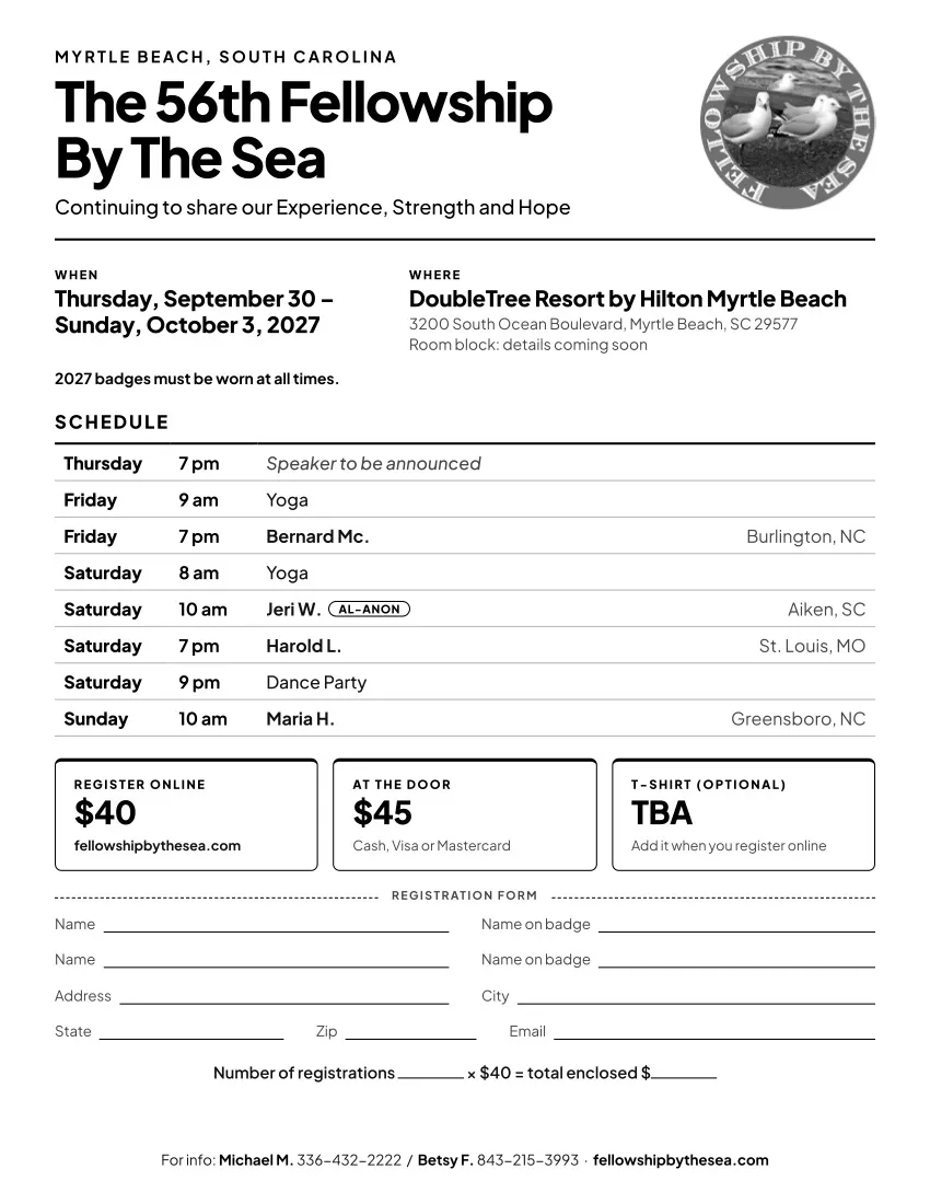 The 2027 Fellowship By The Sea flyer. Open the PDF for the full text.